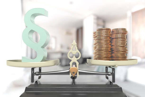 A balance scale holding a stack of coins on one side and two stacked letter "S's" on the other.